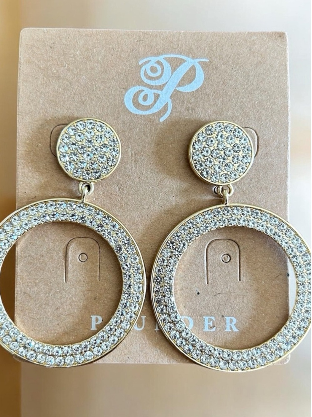 NWT Plunder Brecken Crystal Hoop Drop Earrings - Gold Tone